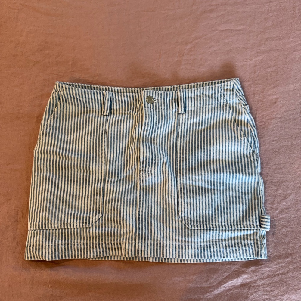 Mango Blue and White Striped Mini Skirt